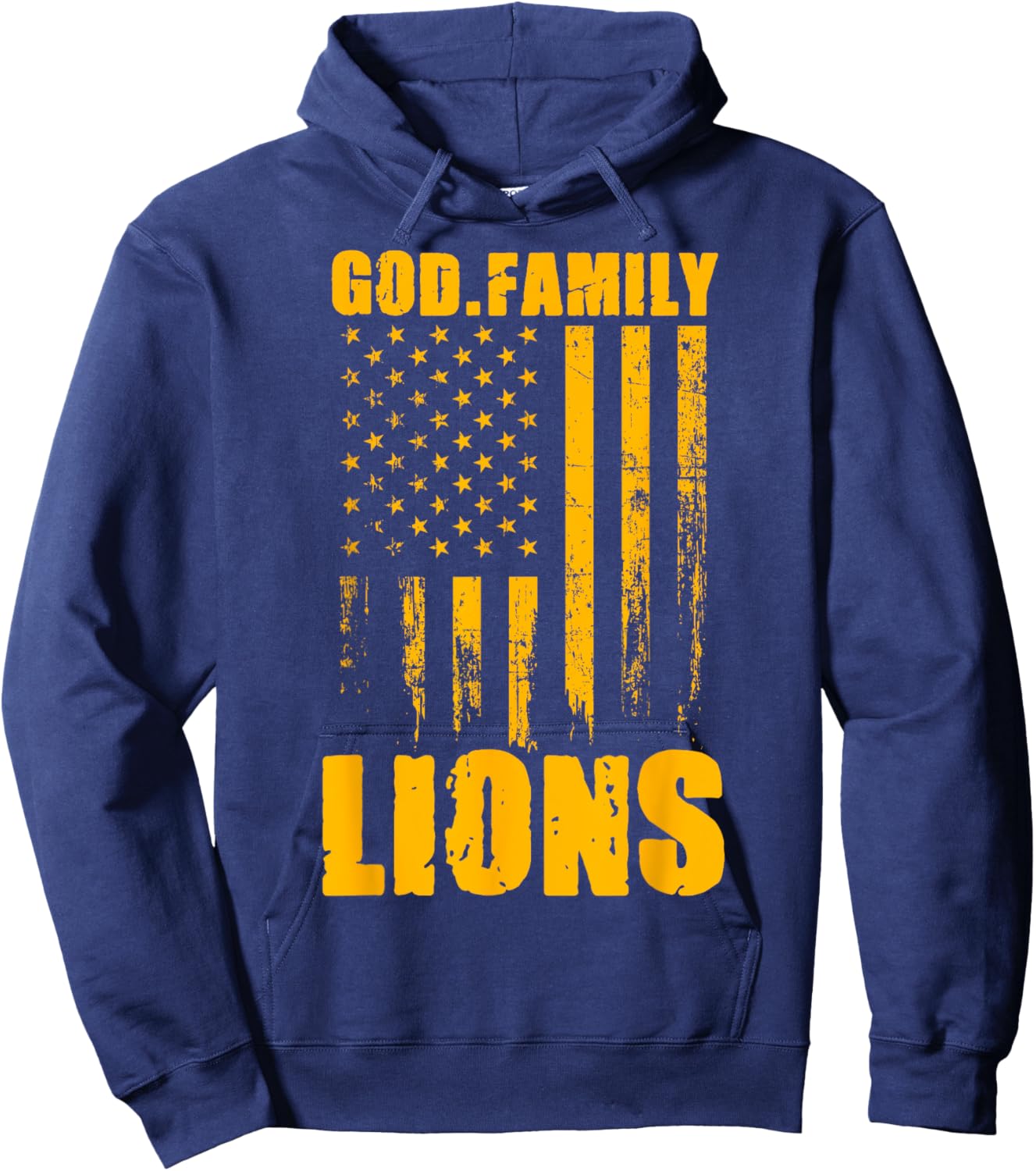 Mansfield Lions God. Family. Vintage USA Flag Hoodie - Hoodie | Navy