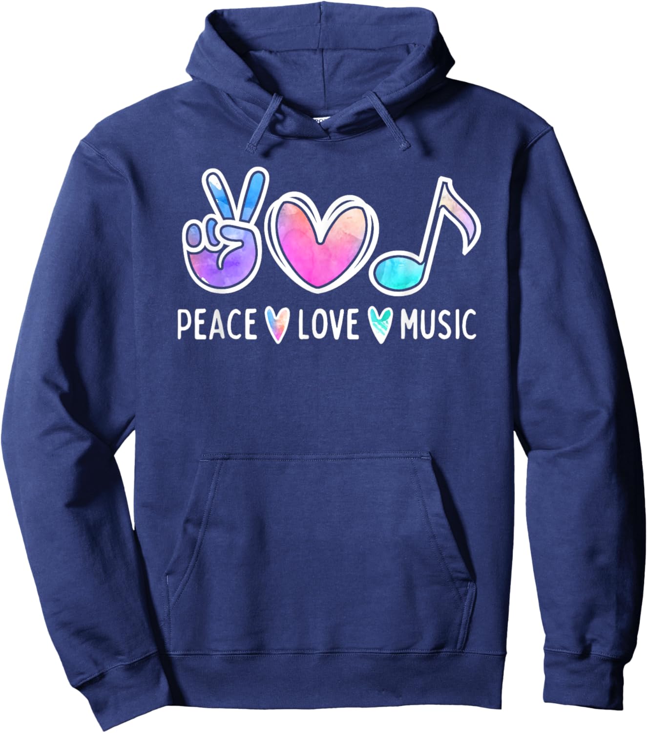 Peace Love Music Lover Musician Cute Tie Dye Hoodie - Hoodie | Navy
