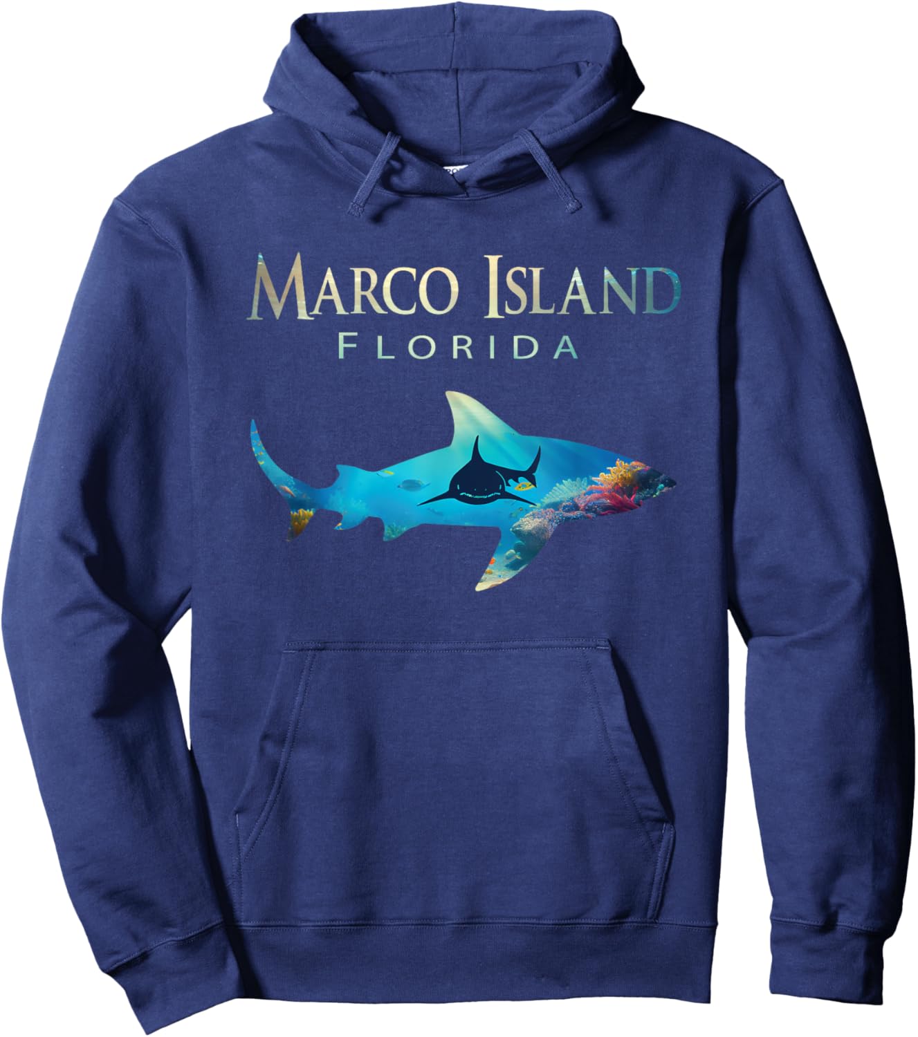 Marco Island Retro Marco Island Fl Shark Hoodie - Hoodie | Navy