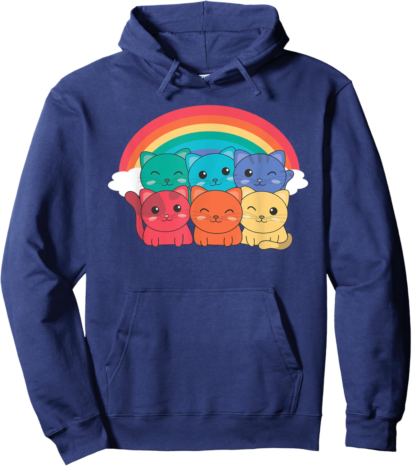 Rainbow Cute Cat For Kids Bright Cat Hoodie - Hoodie | Navy