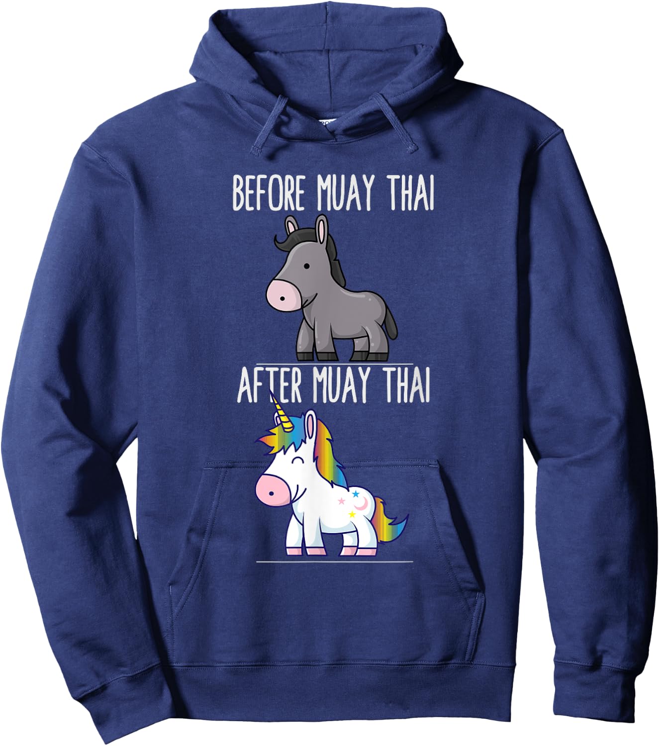 Before After Muay Thai Unicorn Fighter Boxing Hoodie - Hoodie | Navy