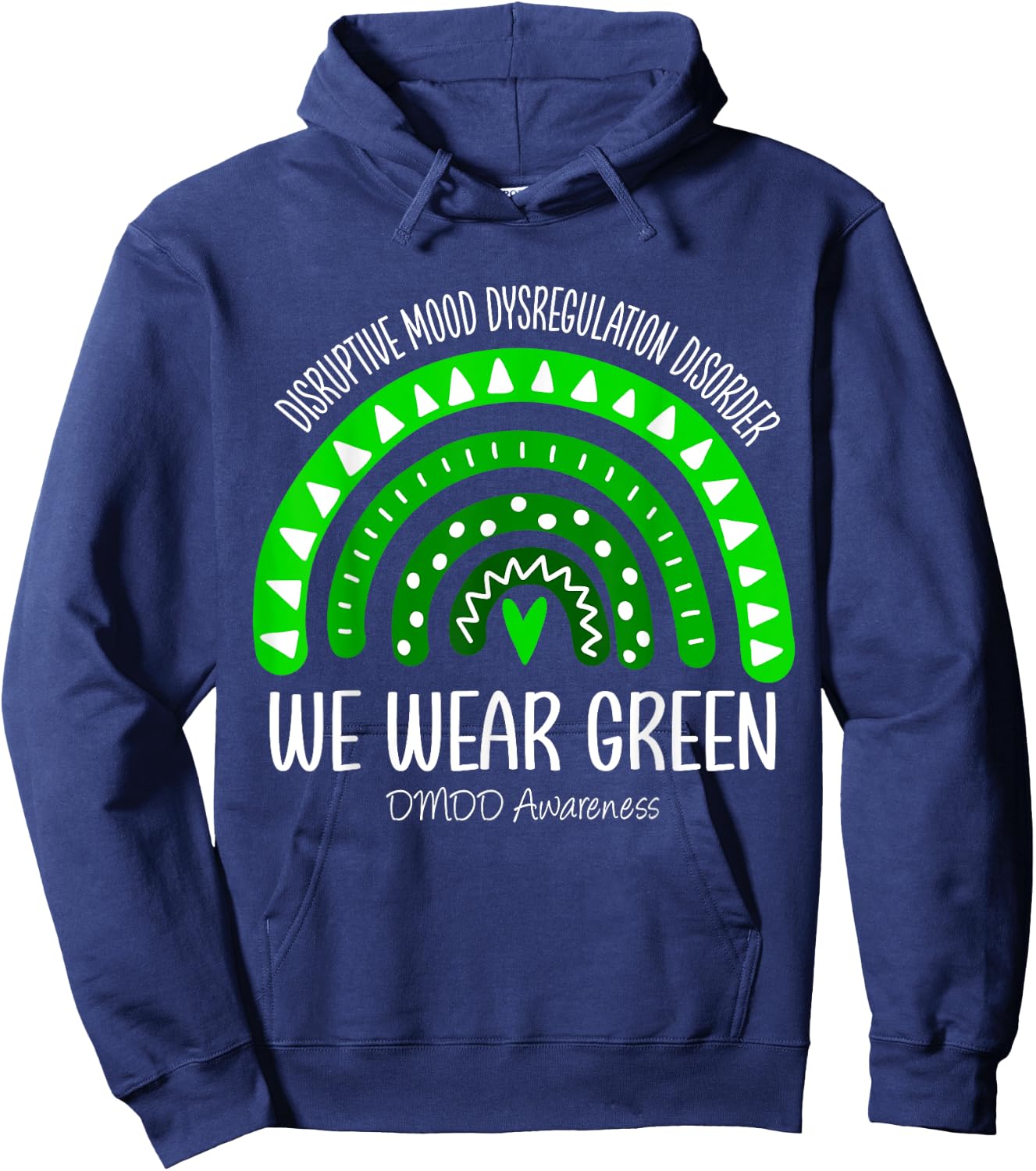 Rainbow We Wear Green DMDD Awareness Hoodie - Hoodie | Navy