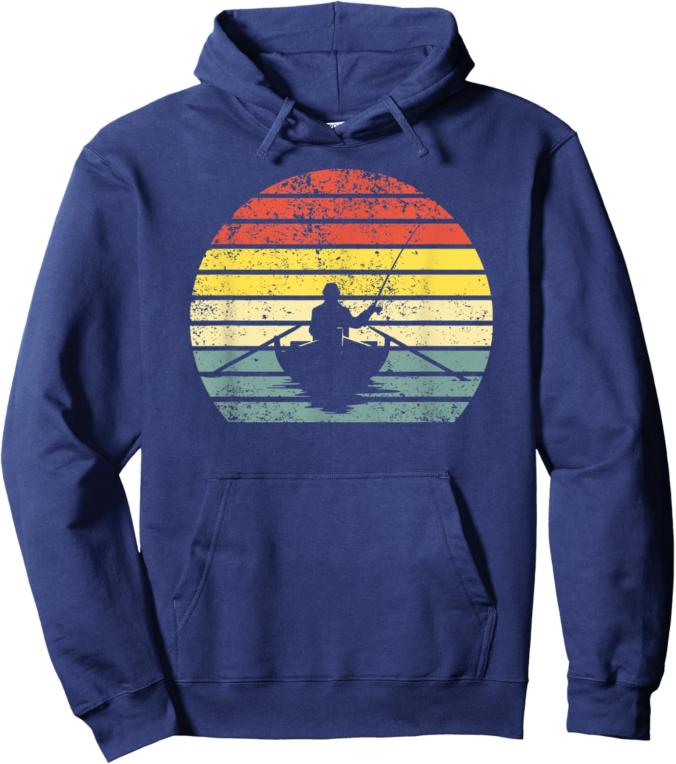 Vintage Fisherman In Boat Retro Fishing Hoodie - Hoodie | Navy