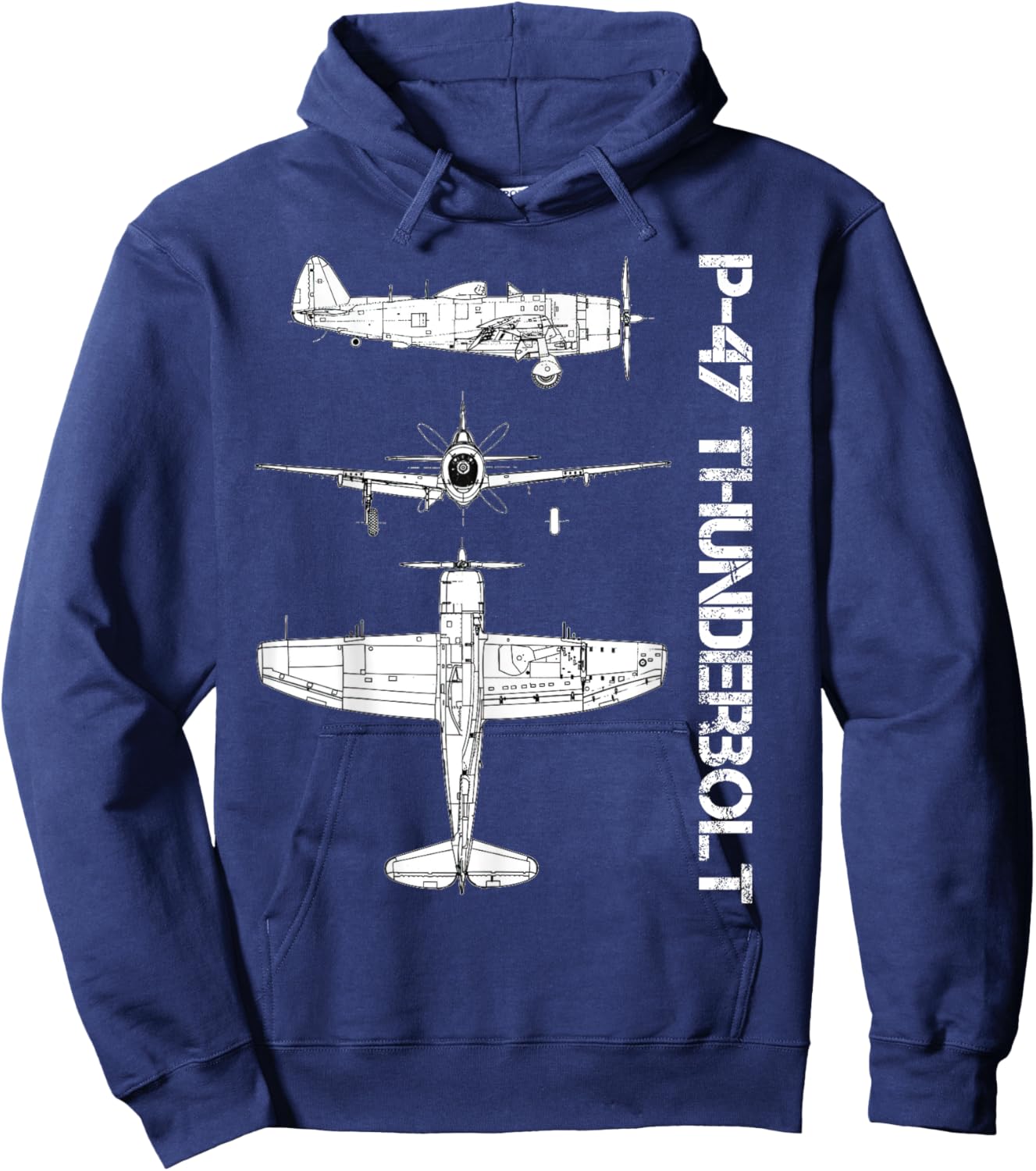 P47 Thunderbolt WW2 Fighter Airplane Blueprint Hoodie - Hoodie | Navy