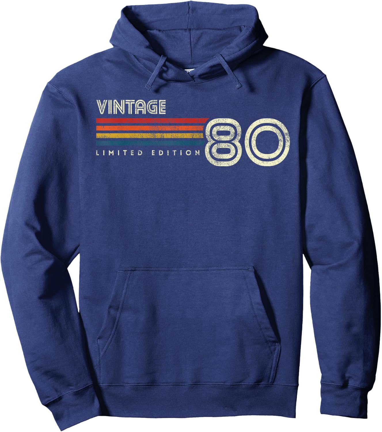 Vintage 1980 Chest Stripe Birthday Hoodie - Hoodie | Navy