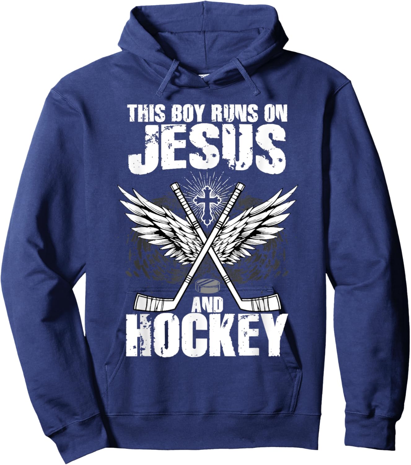 This Boy Runs On Jesus And Hockey Hoodie - Hoodie | Navy