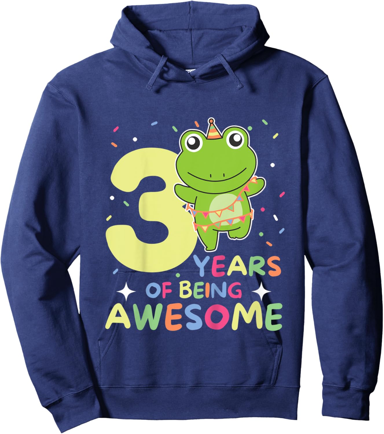 Kids Frog 3rd Birthday For Kids Three Years Old Hoodie - Hoodie | Navy
