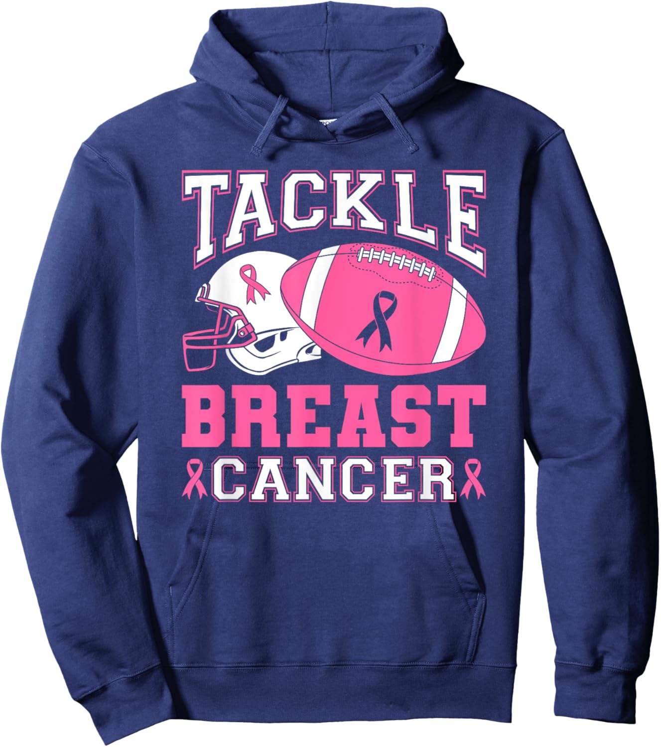 Tackle Breast Cancer Pink Ribbon Football Hoodie - Hoodie | Navy