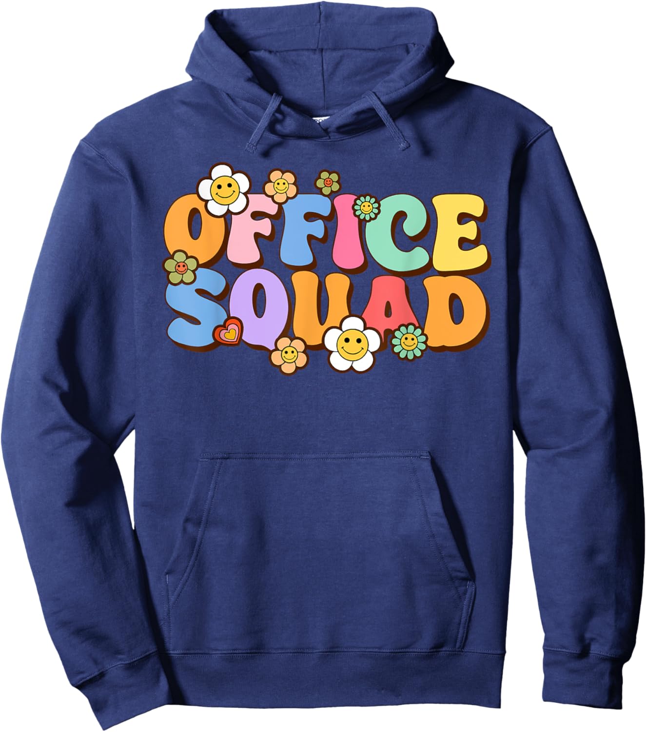 Retro Office Squad Groovy Happy Flower Hoodie - Hoodie | Navy