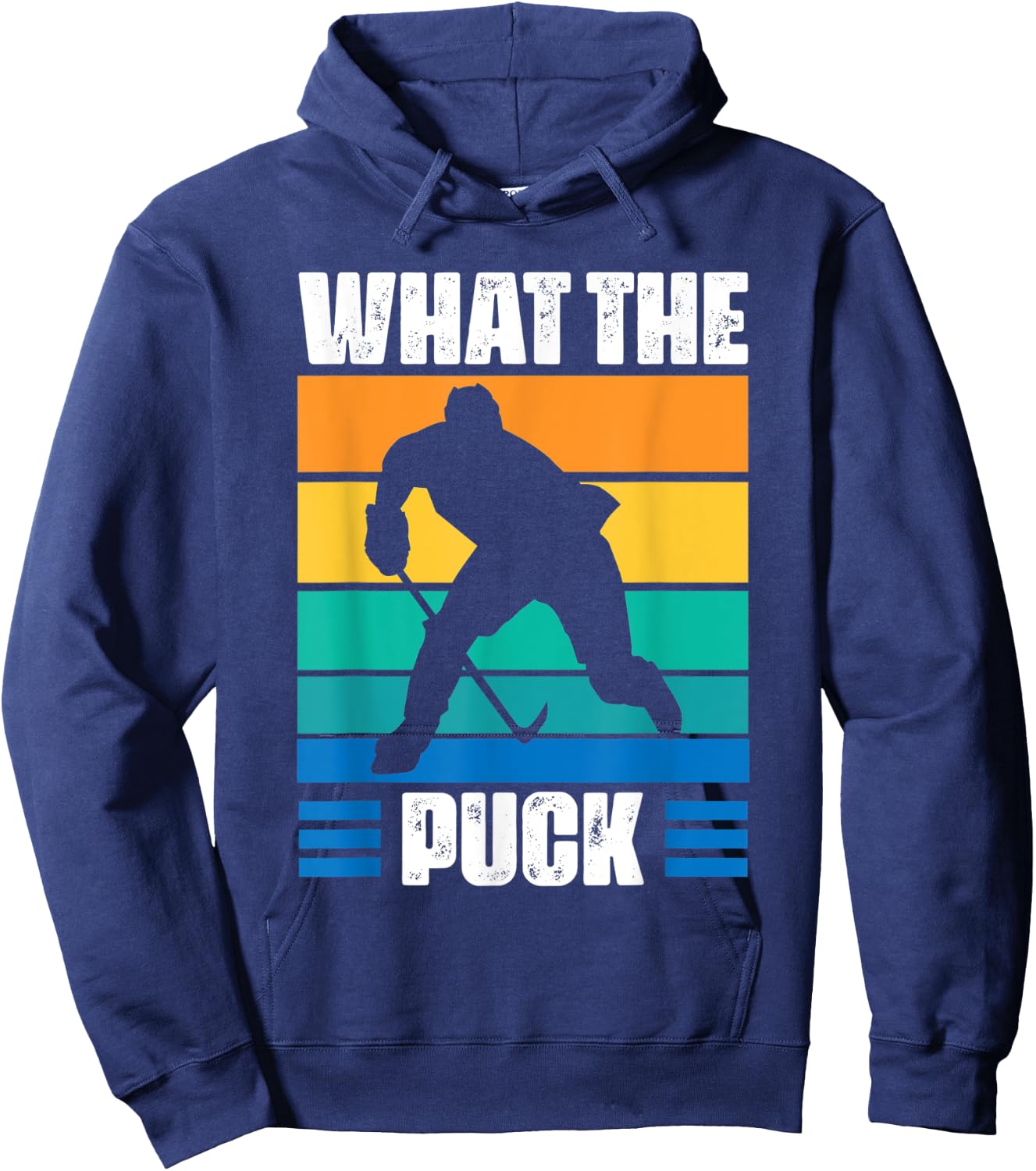 Funny What The Puck | Vintage Ice Hockey Player Hoodie - Hoodie | Navy