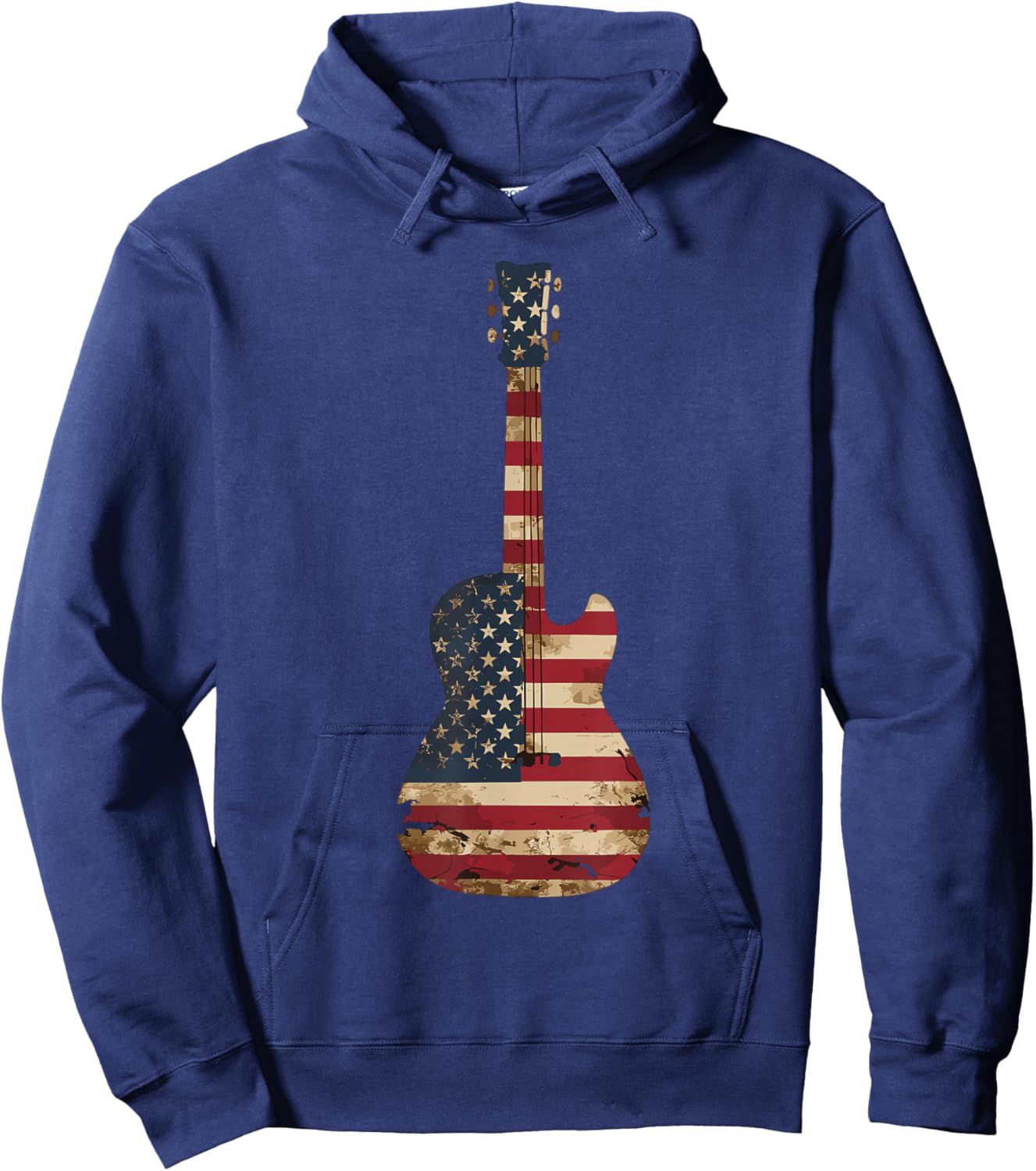 Guitars Vintage US American Flag Guitar Hoodie - Hoodie | Navy