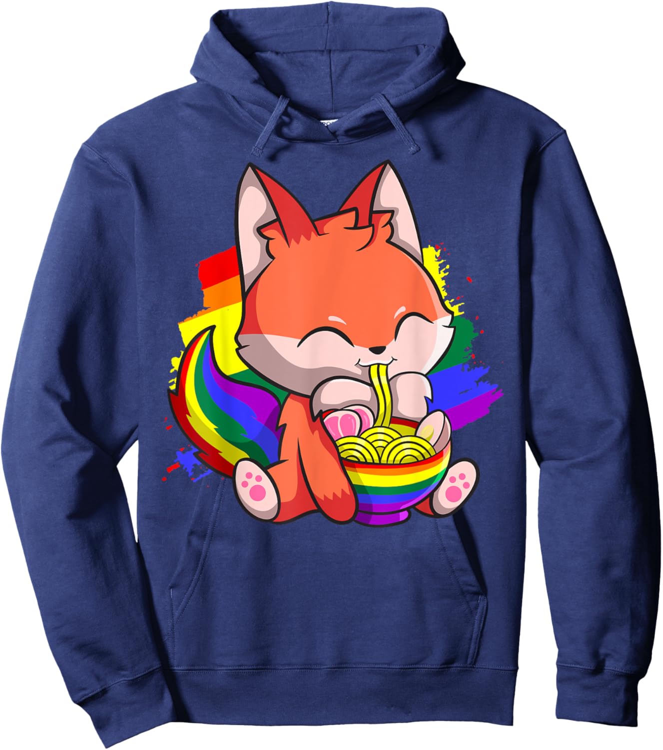 Gay Pride Kawaii Fox Ramen Noodles Rainbow Flag Hoodie - Hoodie | Navy
