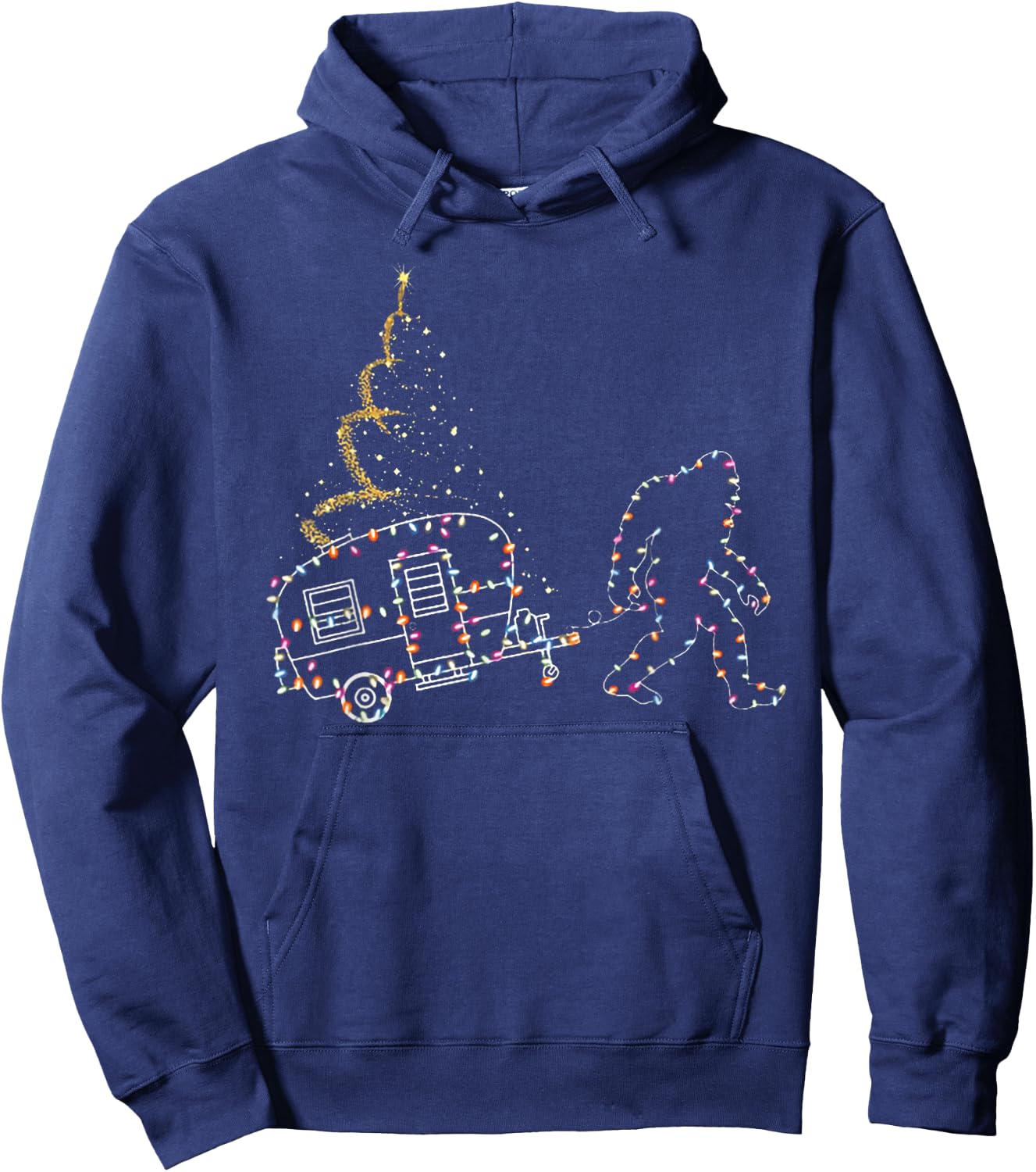 Bigfoot With Camping Car Light Christmas Hoodie - Hoodie | Navy