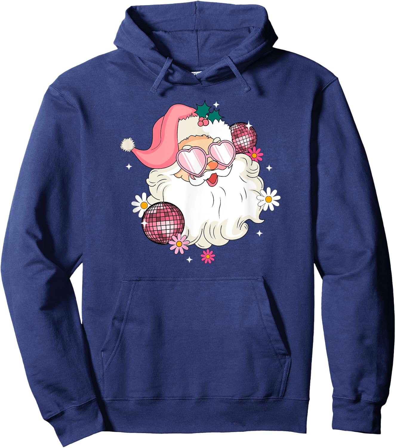 Pink Retro Disco Santa Christmas Bling Hoodie - Hoodie | Navy