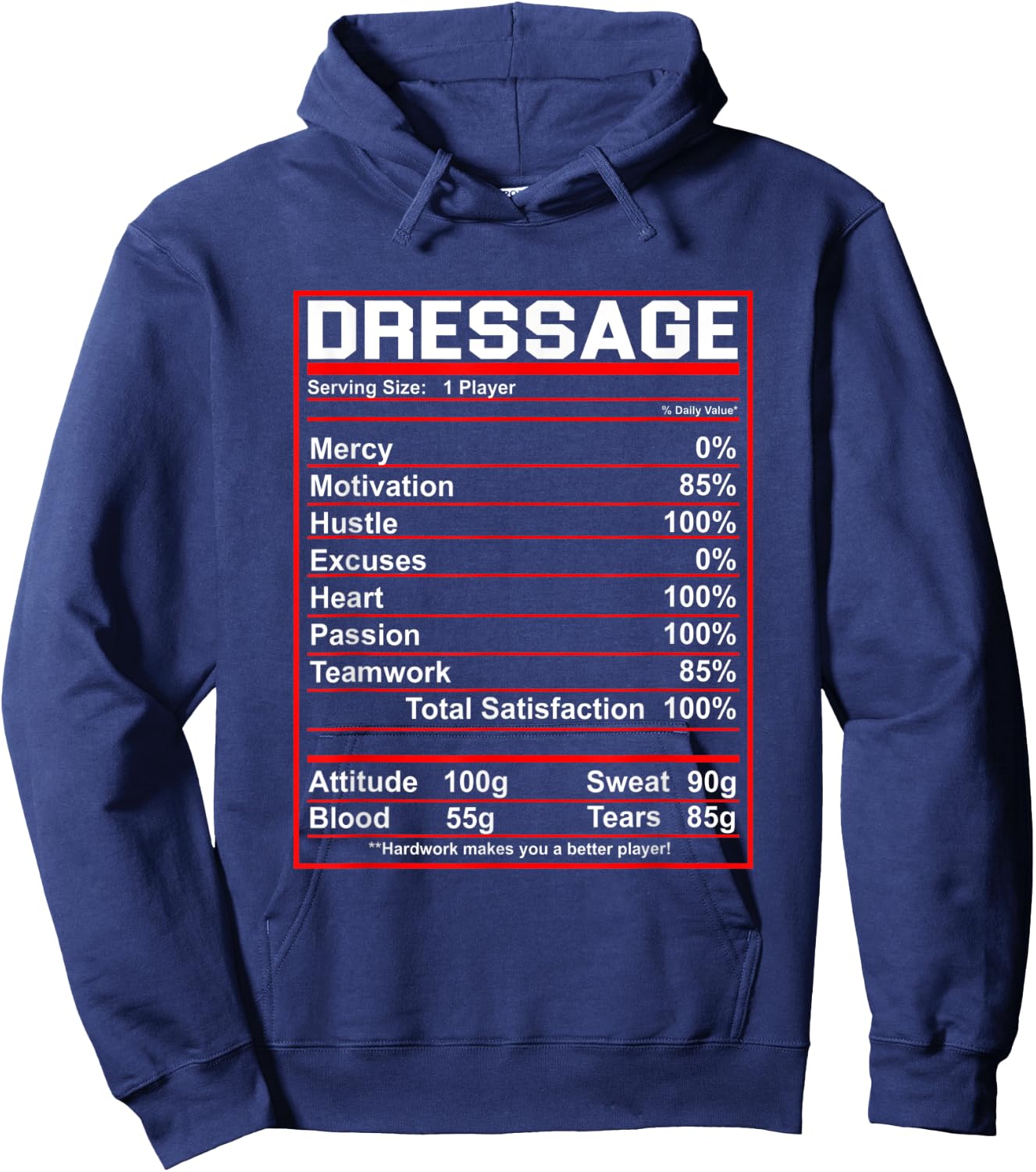 Funny Dressage Nutrition Facts Horse Rider Hoodie - Hoodie | Navy