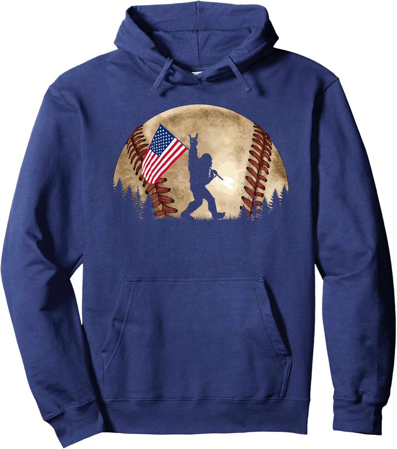 Funny Bigfoot Baseball American Flag Sasquatch Hoodie - Hoodie | Navy