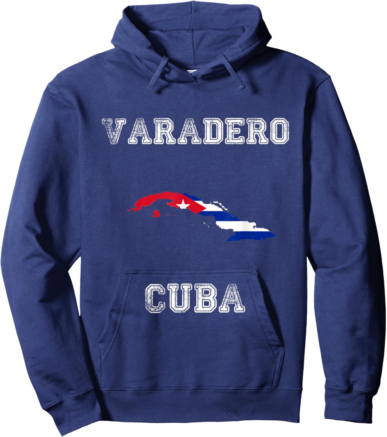 Retro Varadero Cuba Distressed Cuba Flag Hoodie - Hoodie | Navy