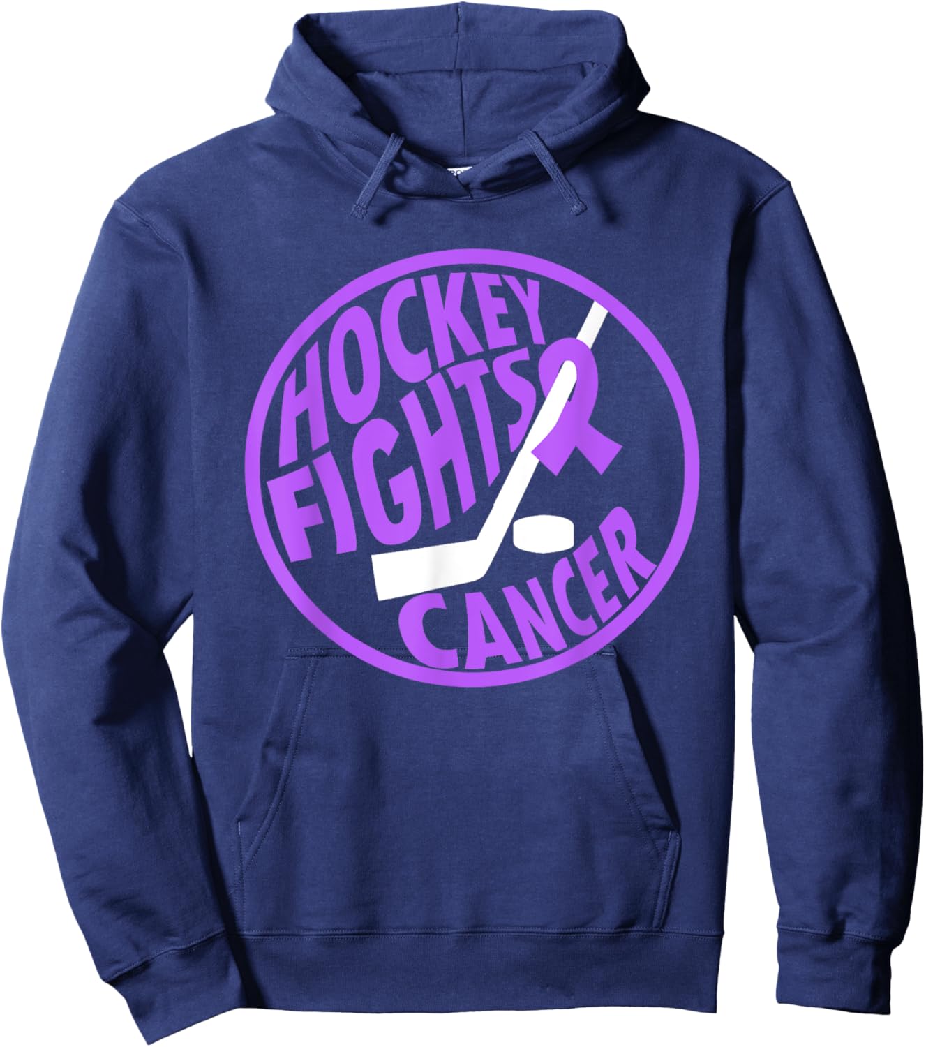 Funny Hockey Fights Cancer Purple Ribbon Gift Hoodie - Hoodie | Navy