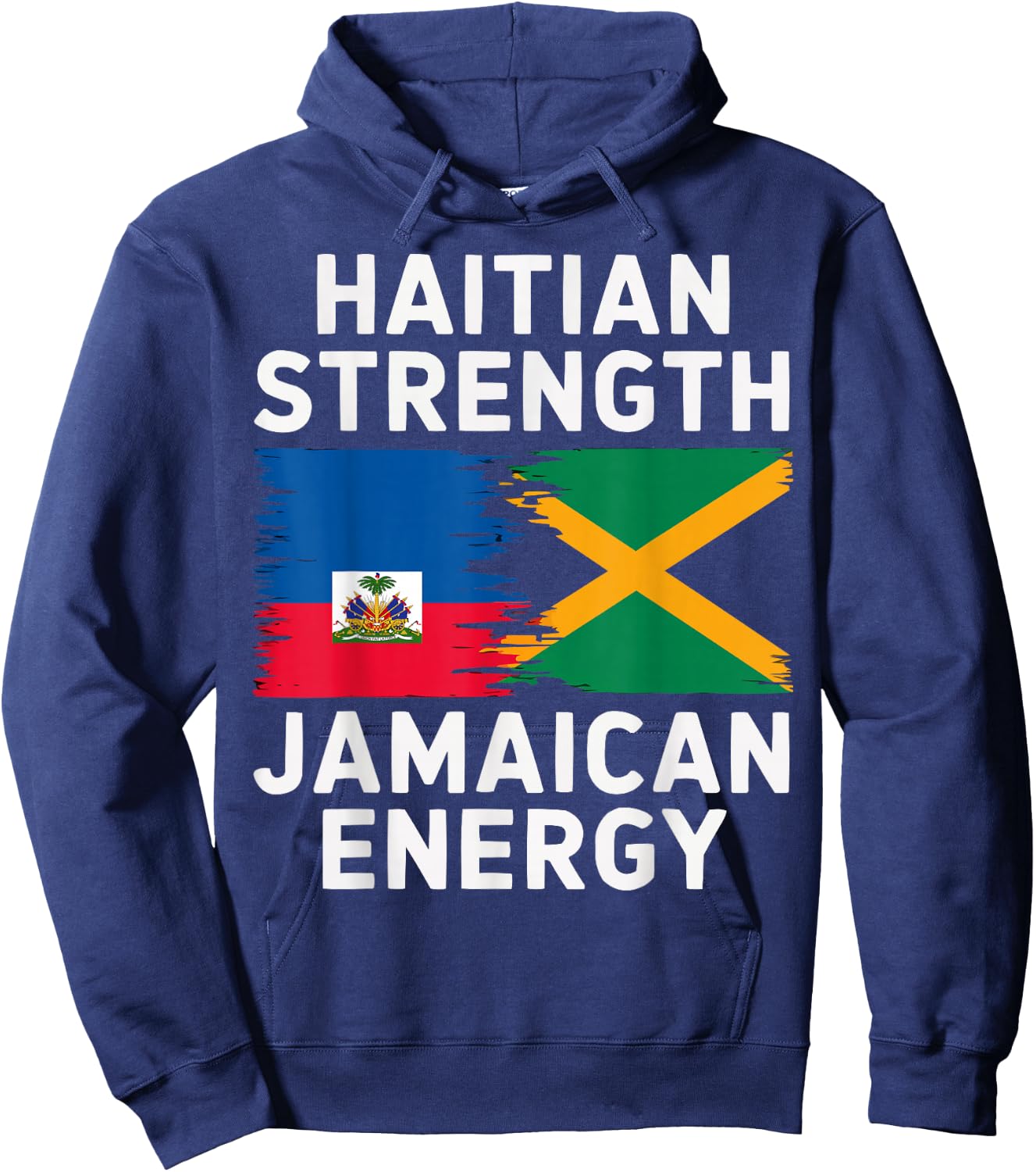 Half Haitian Half Jamaican Jamaica Flag Haiti Hoodie - Hoodie | Navy