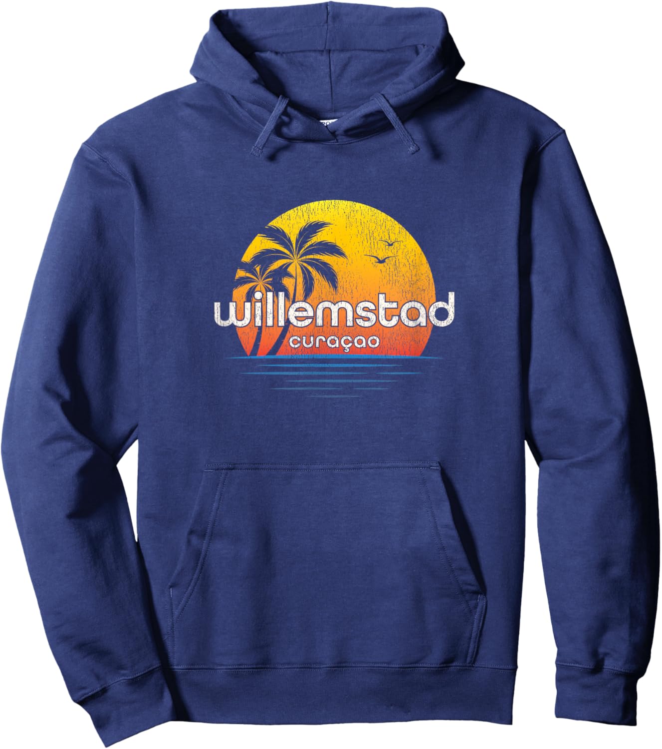Willemstad Vintage Palm Tree Sunset Hoodie - Hoodie | Navy