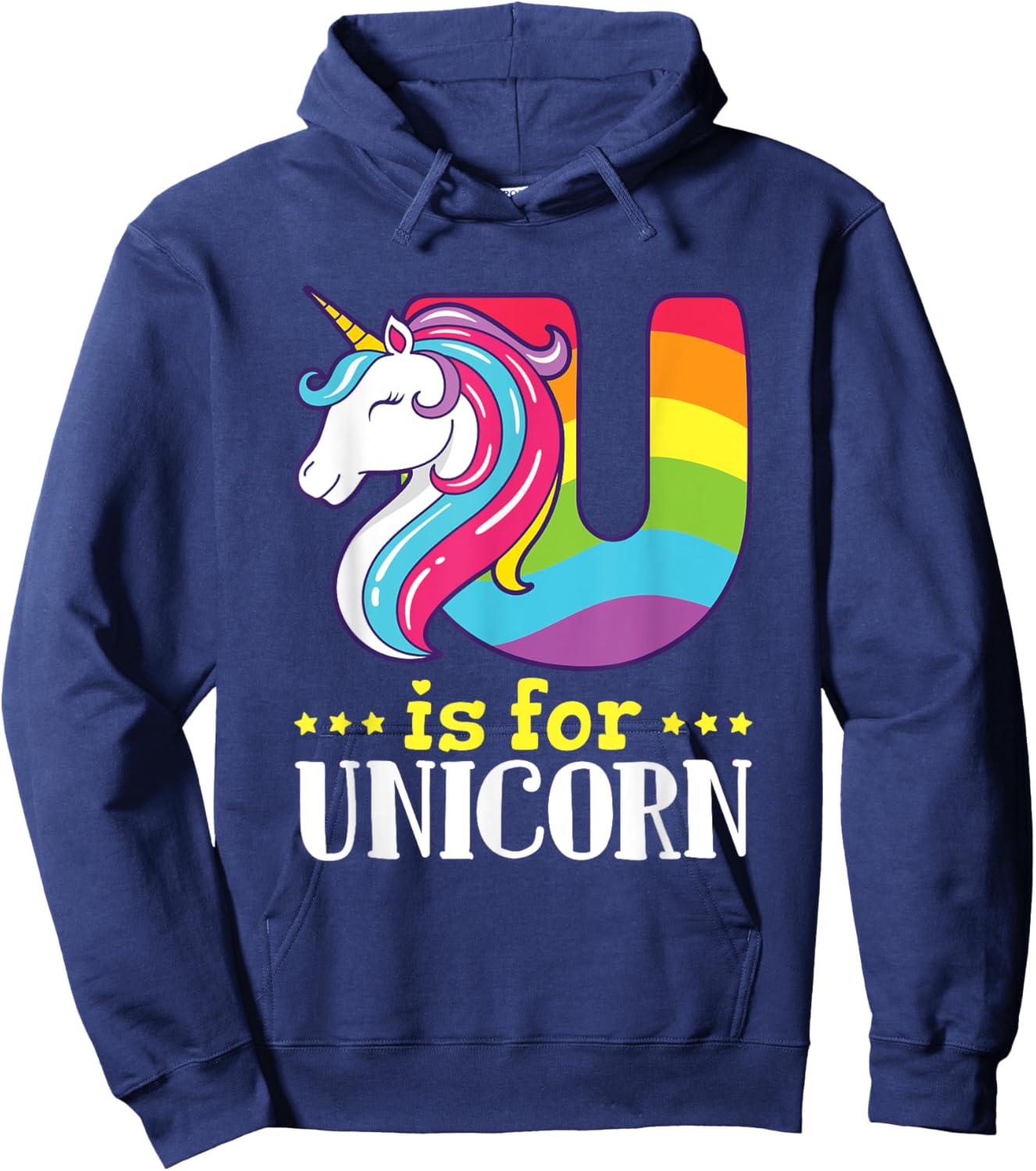 U Is for Unicorn Cute Alphabet Rainbow Hoodie - Hoodie | Navy