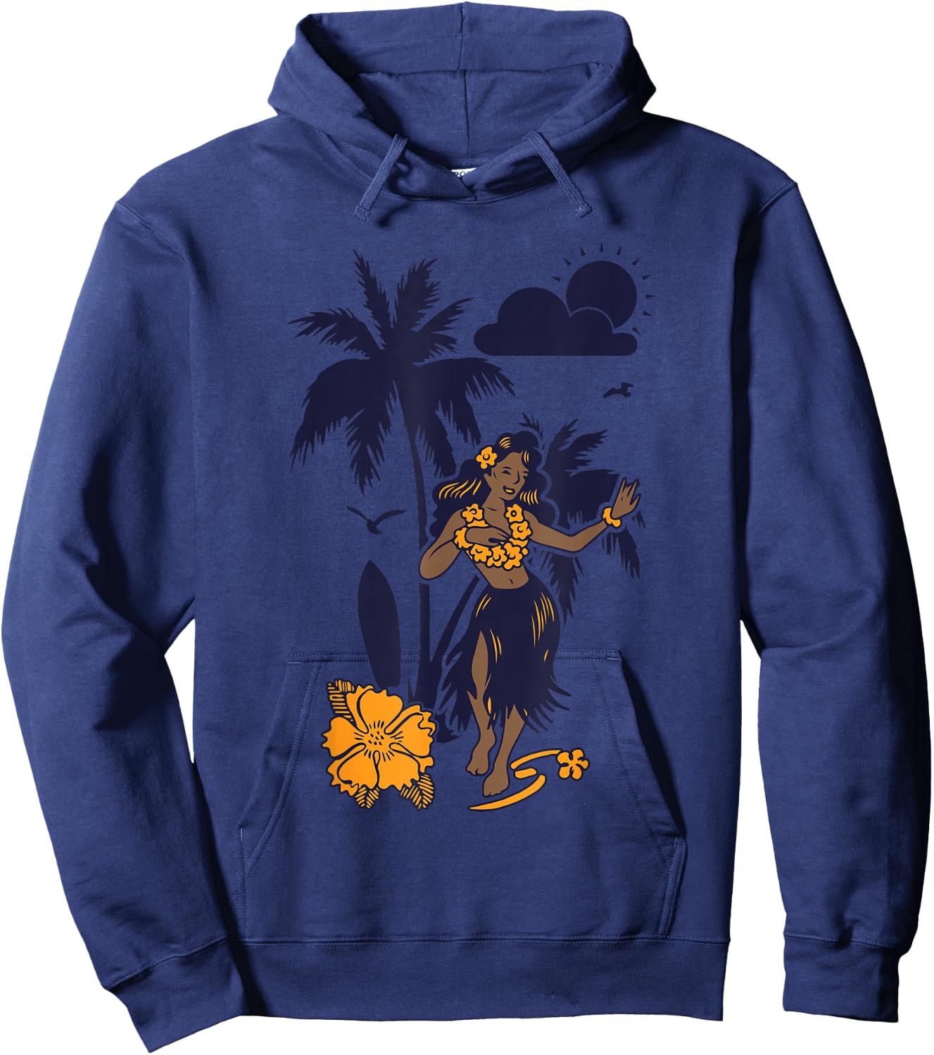 Hula Hawaiian Girl Vintage Graphic Hoodie - Hoodie | Navy