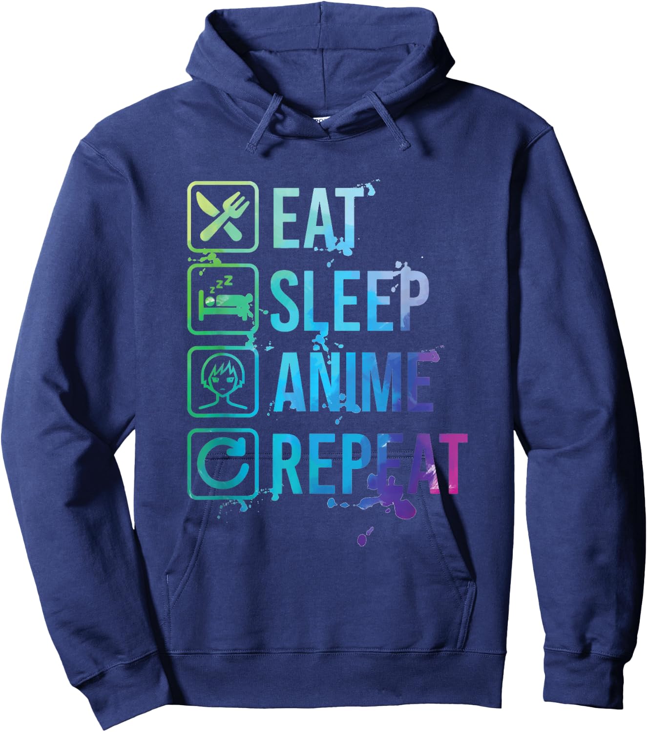 Anime Eat Sleep Repeat Watercolor Gift Hoodie - Hoodie | Navy