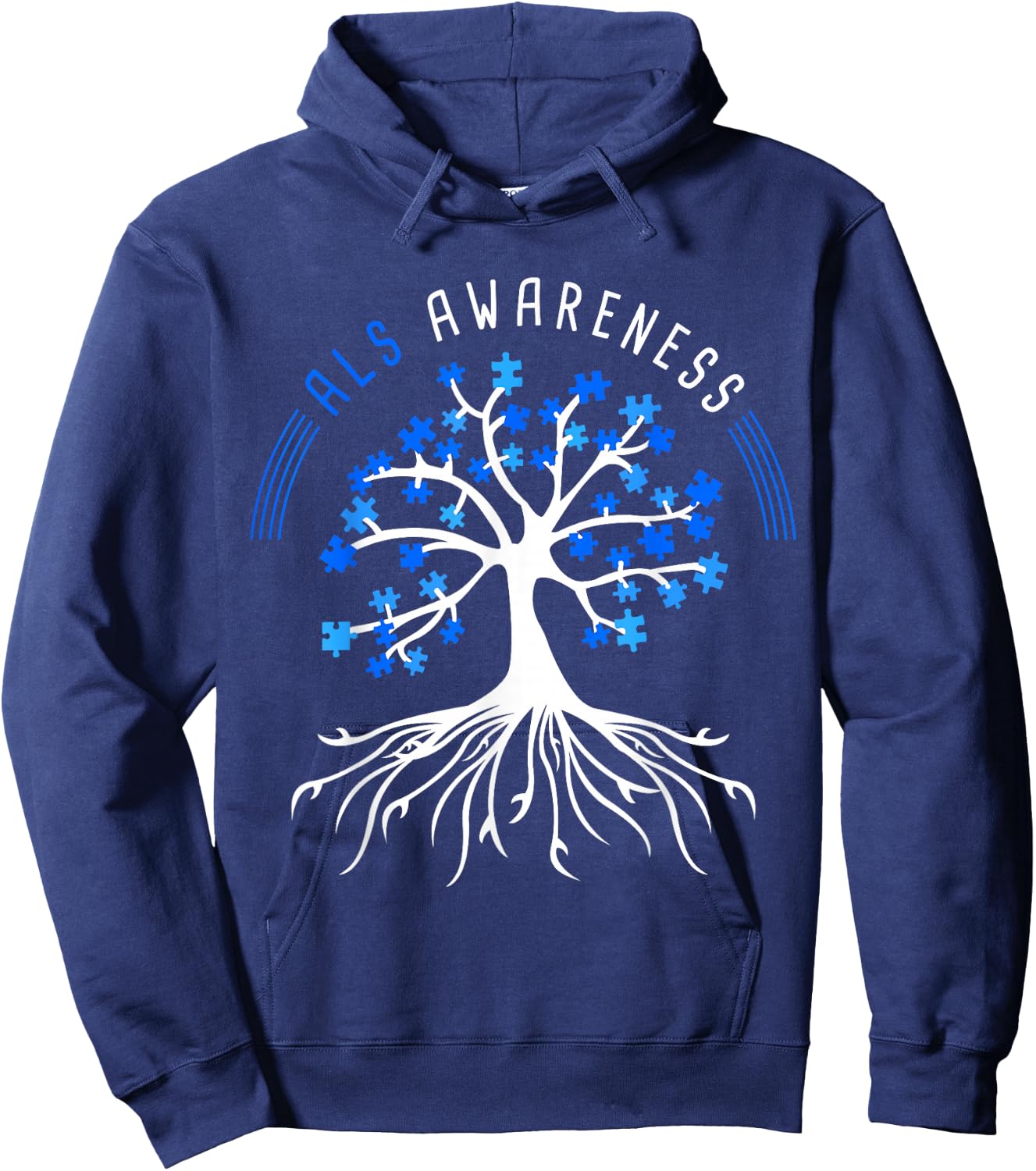 Blue Ribbon ALS Awareness Tree Hoodie - Hoodie | Navy