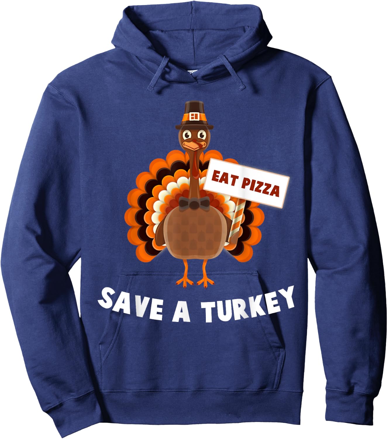 Turkey Eat Pizza Funny Thanksgiving Hoodie - Hoodie | Navy