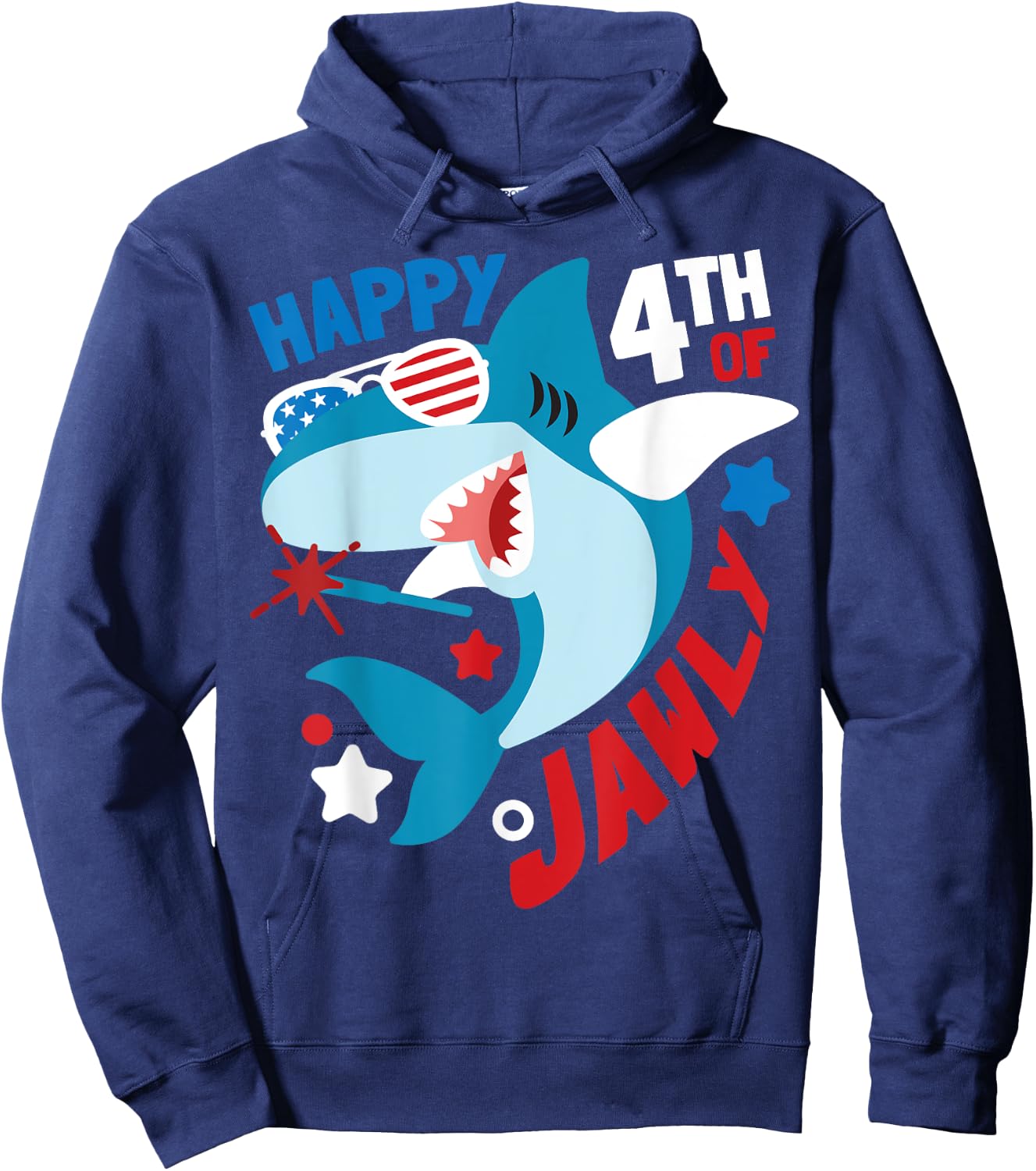 Happy 4th Of Jawly Shark Funny 4th Of July Gift Hoodie - Hoodie | Navy