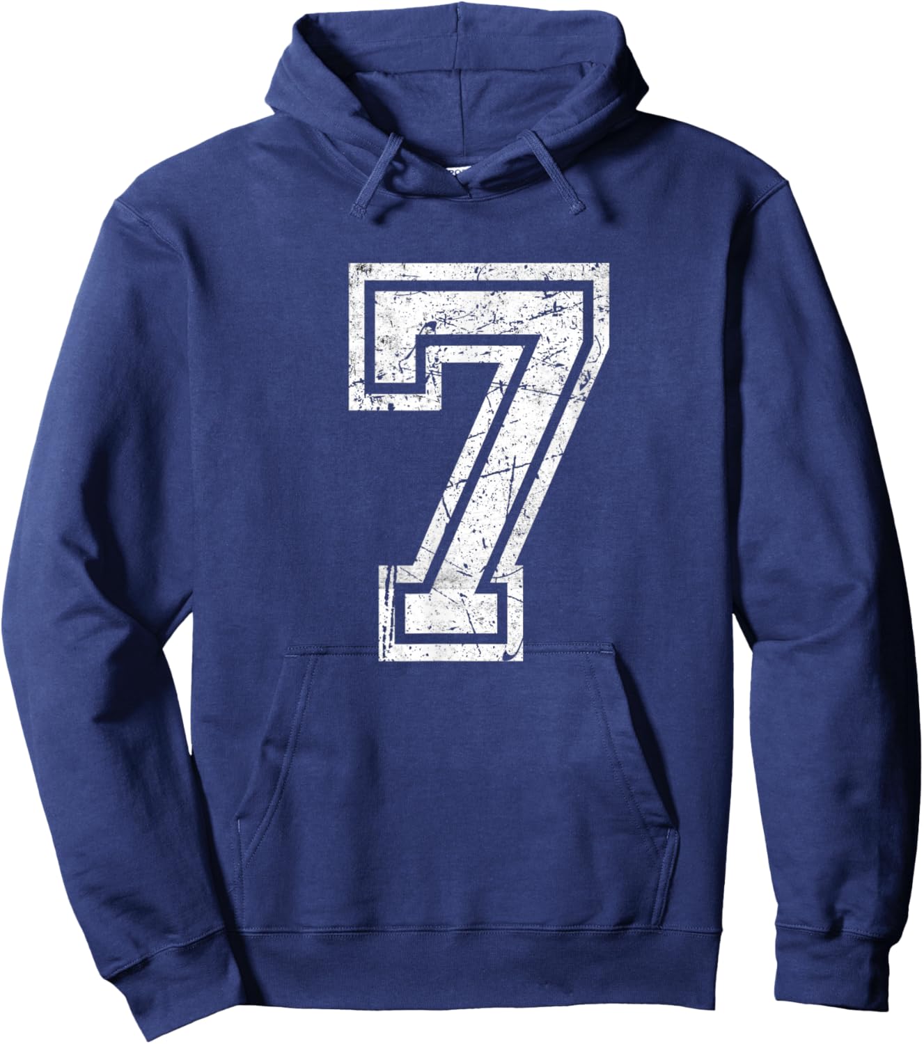 Vintage Number #7 Sport White Varsity Number Hoodie - Hoodie | Navy