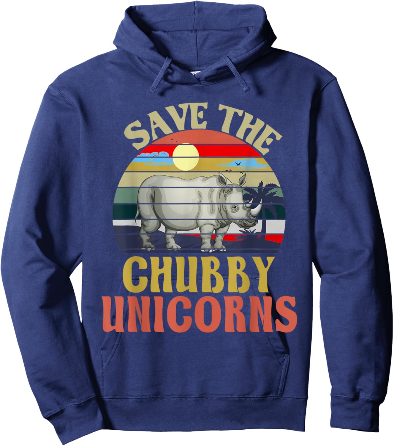 Save The Chubby Unicorn Rhino Retro Hoodie - Hoodie | Navy