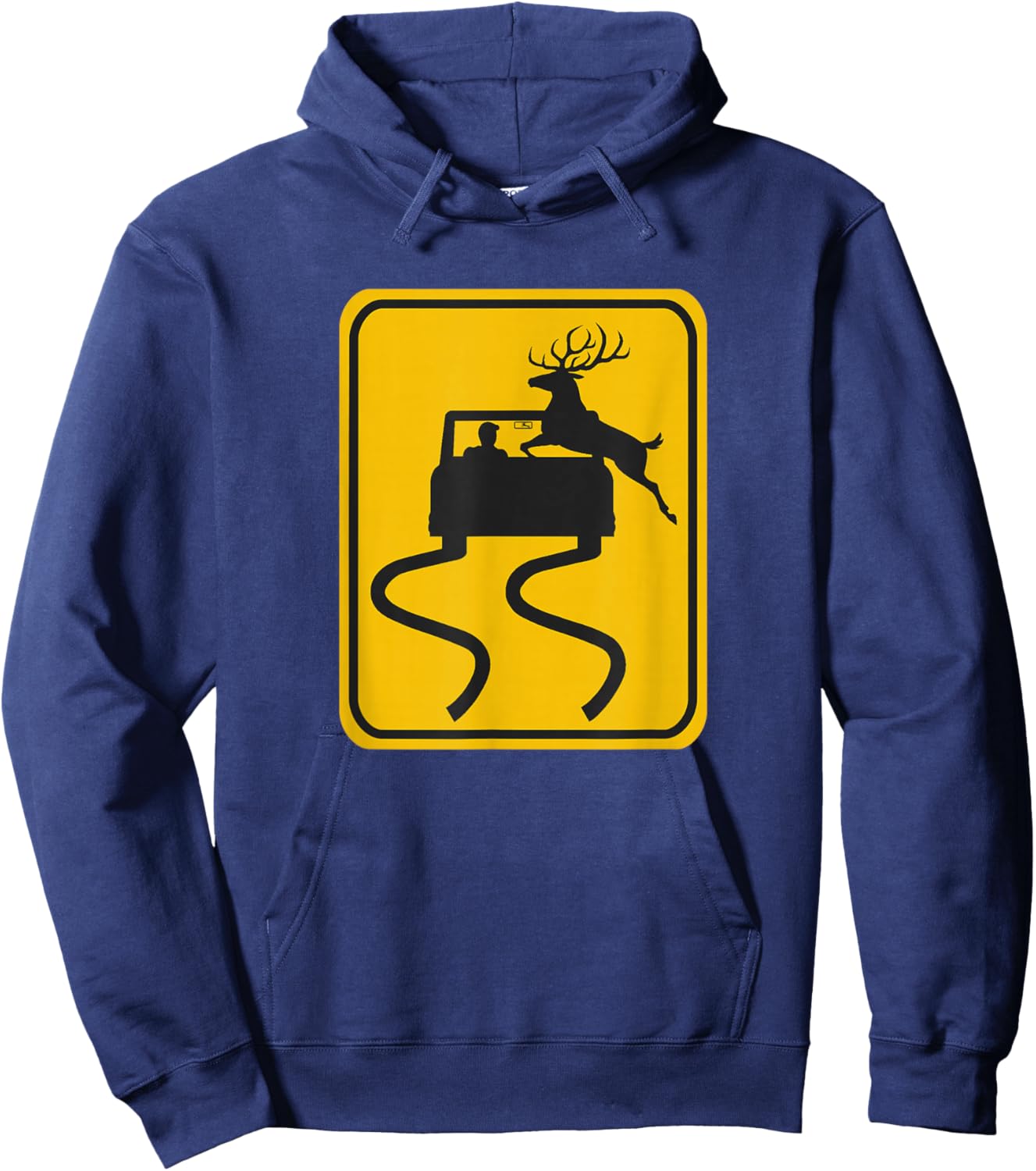 Swerving Car Meets Deer Crossing Road Sign Hoodie - Hoodie | Navy