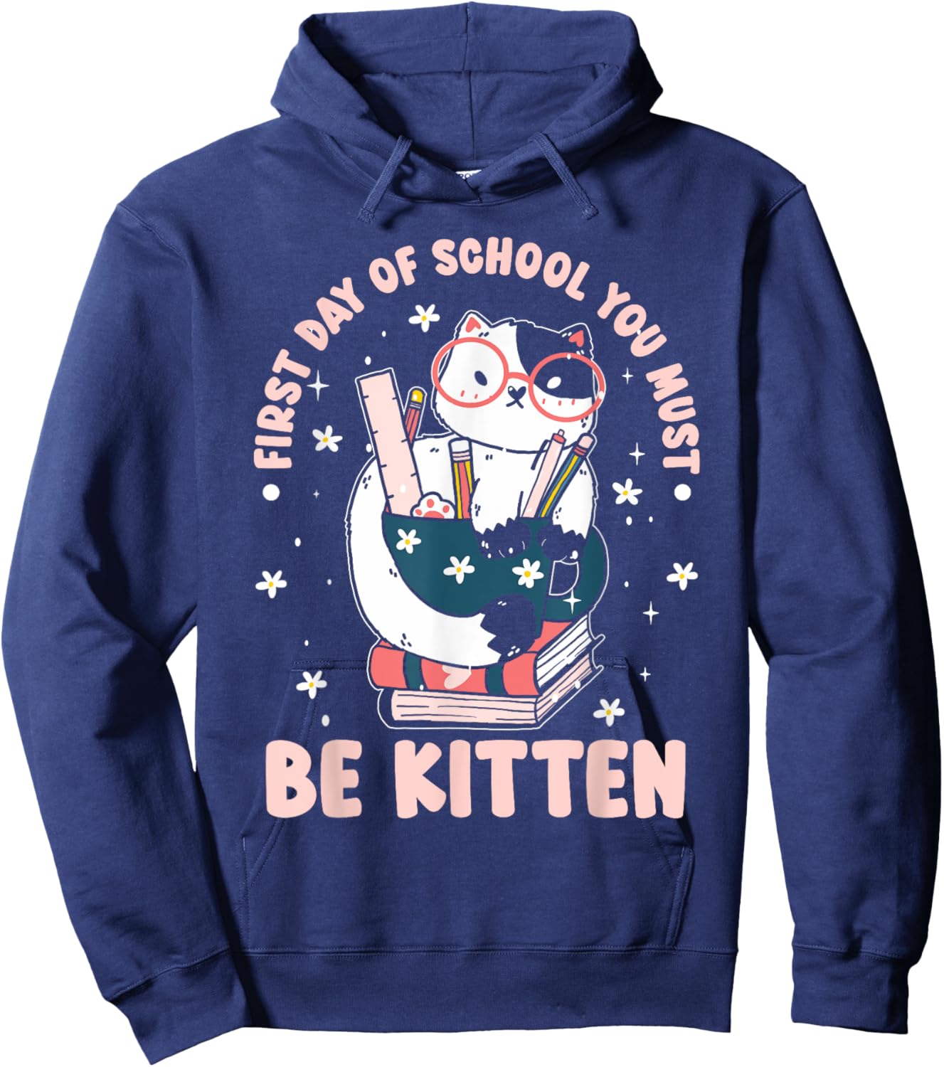 Cute Cat First Day Of School Women Kids Hoodie - Hoodie | Navy