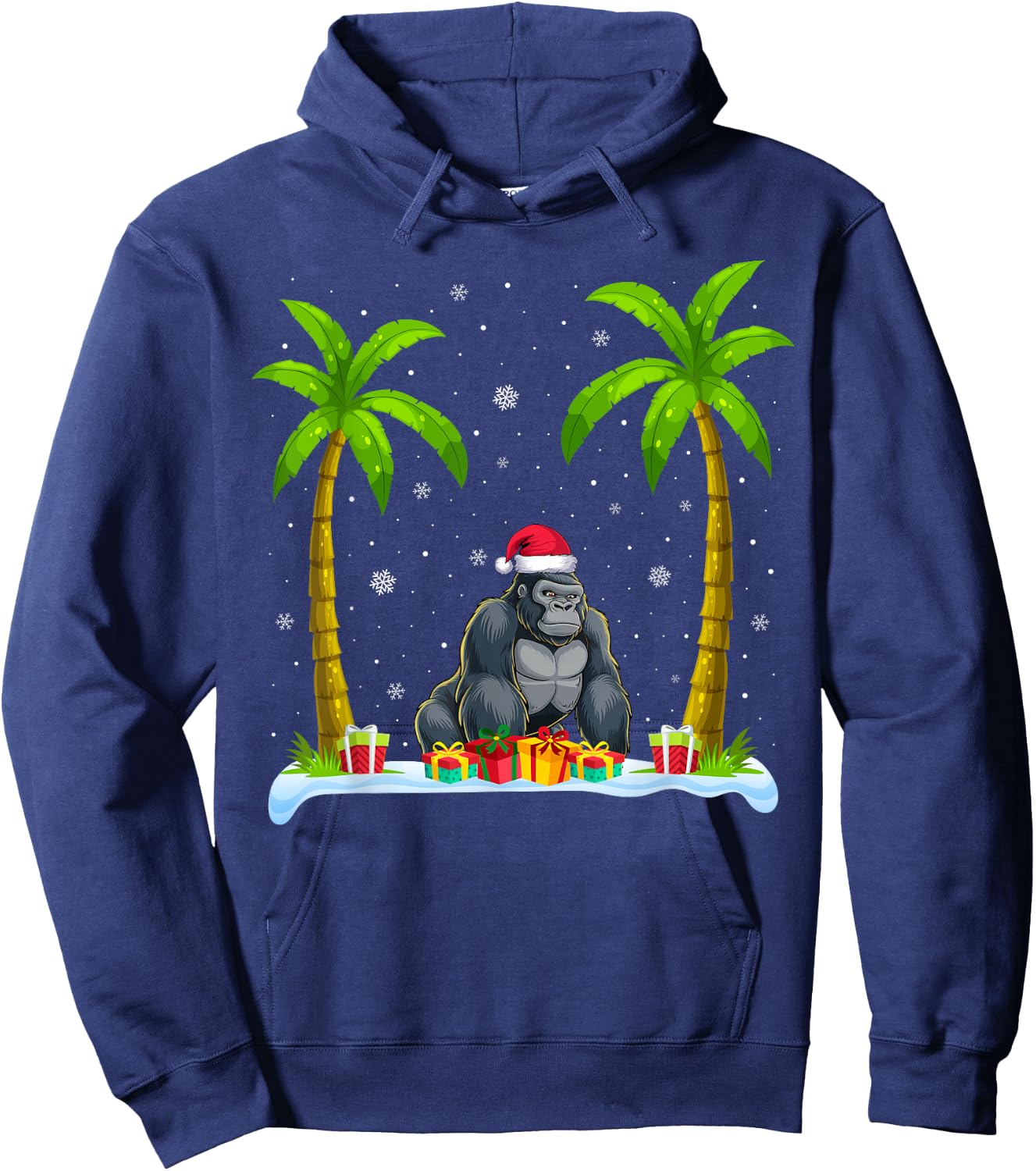 Gorilla Santa Hat Palm Tree Beach Xmas Pajama Hoodie - Hoodie | Navy