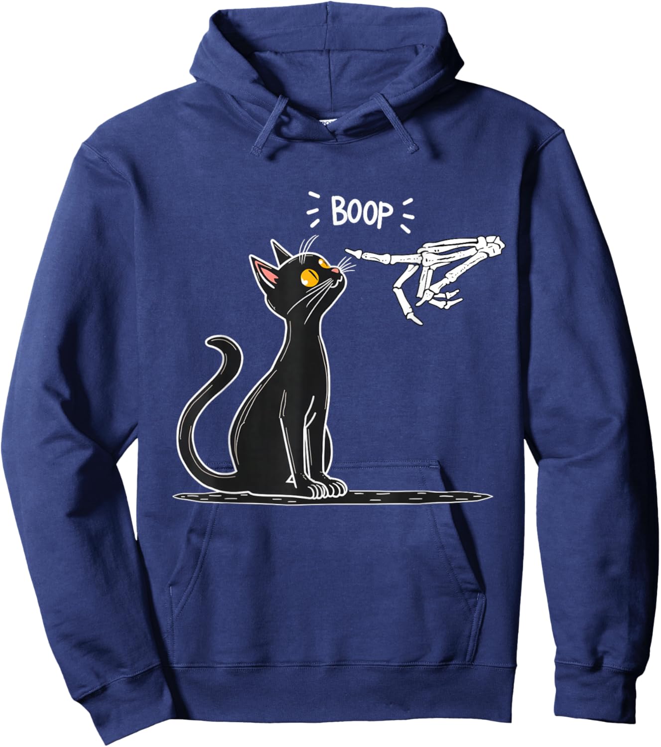 Black Cat Skeleton Hand Boop Halloween Hoodie - Hoodie | Navy