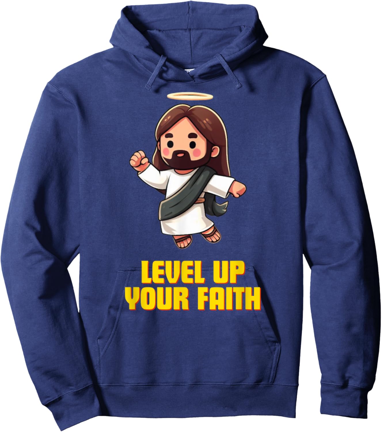 Vintage Level Up Your Faith Cute Jesus Jump Hoodie - Hoodie | Navy