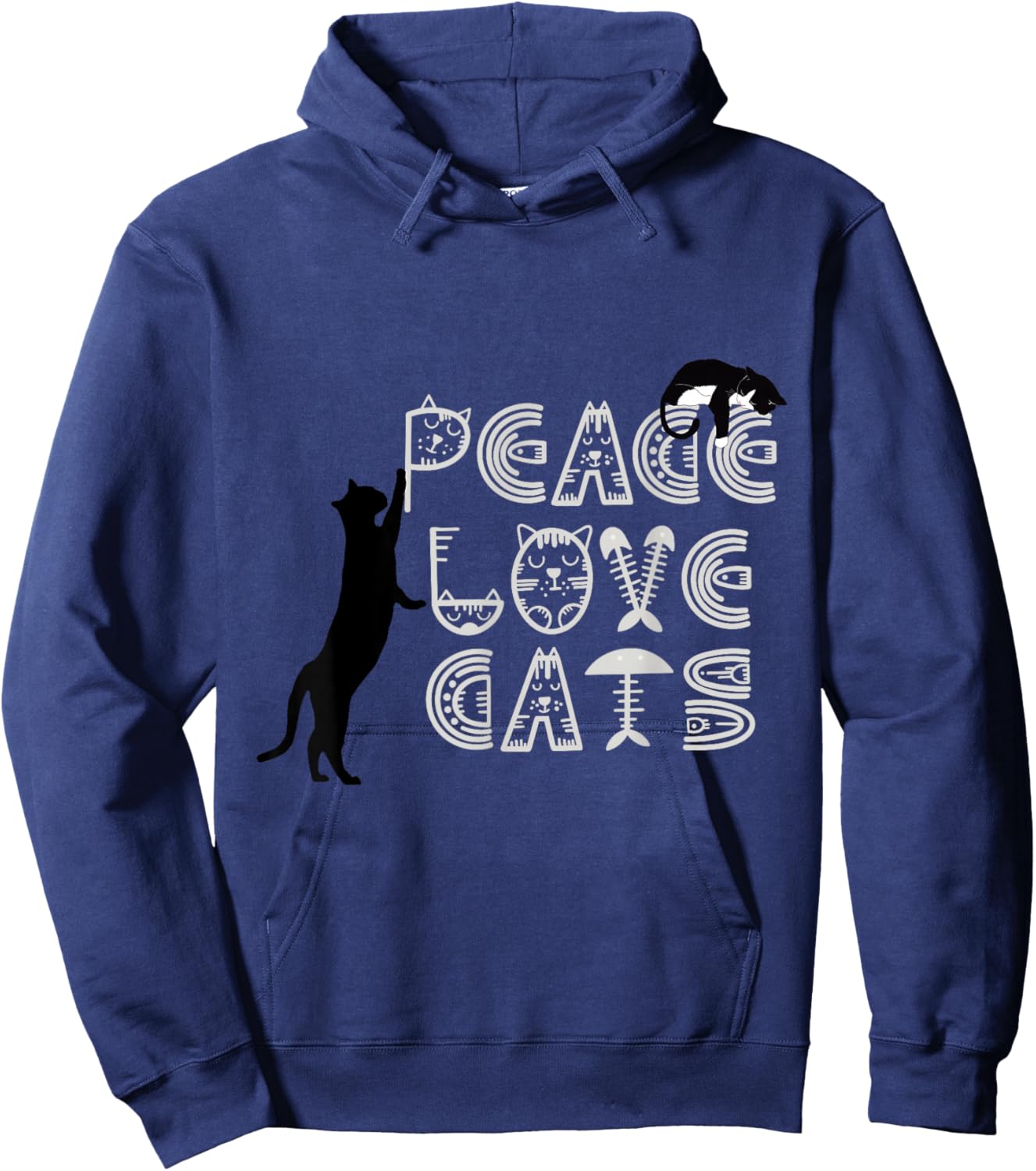 Peace Love Cats Typography with Cute Black Cats Hoodie - Hoodie | Navy