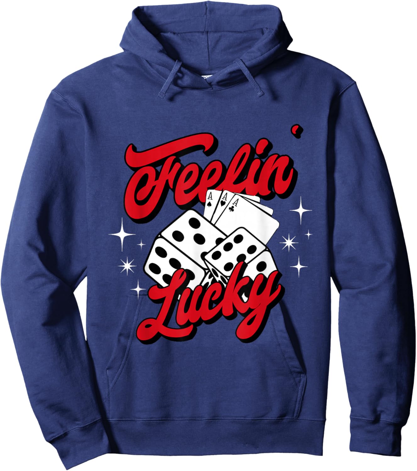 Feelin Lucky Gambling Casino Cards and Dice Hoodie - Hoodie | Navy