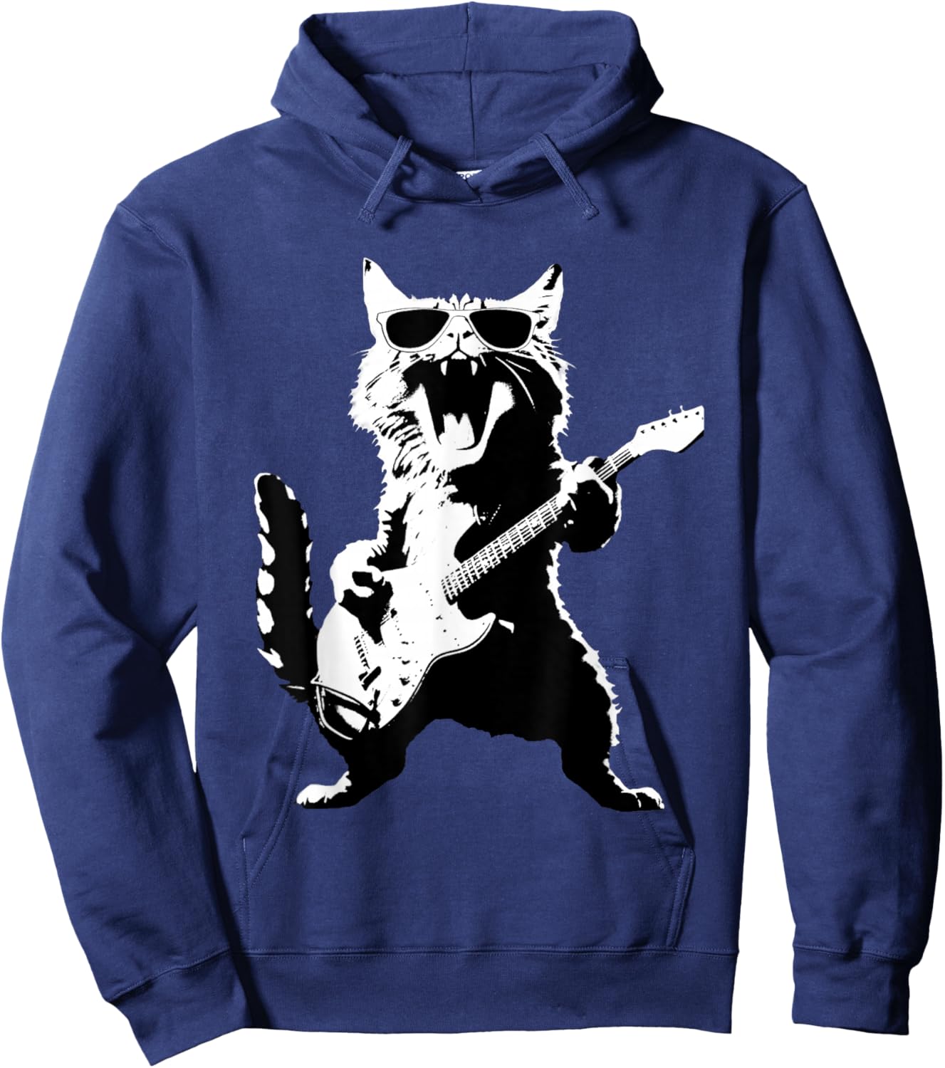 Black Cat Playing Guitar Hoodie - Hoodie | Navy
