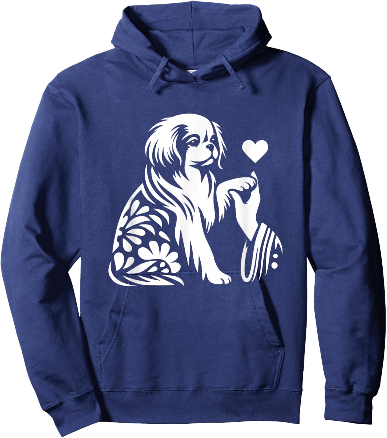 Japanese Chin Love Dog Heart Graphic Design Hoodie - Hoodie | Navy