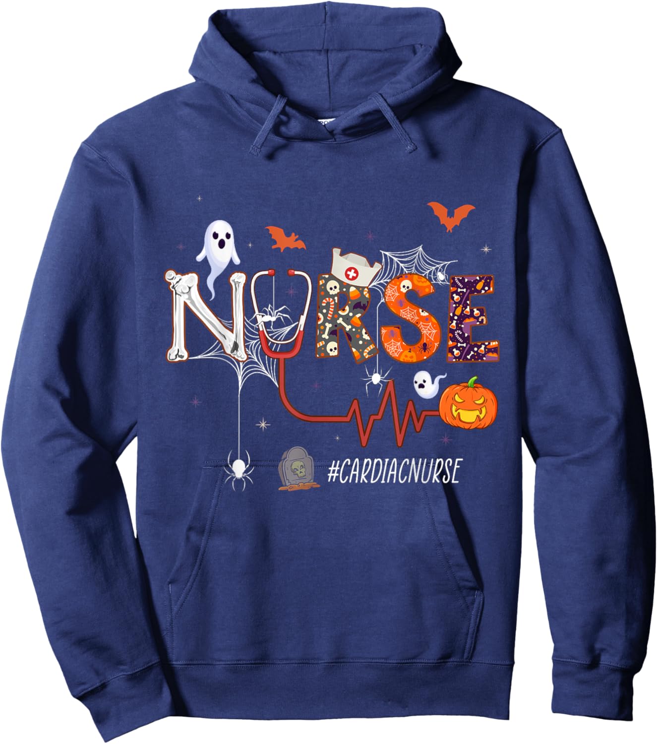 Cardiac Nurse Pumpkin Halloween Nursing Hoodie - Hoodie | Navy