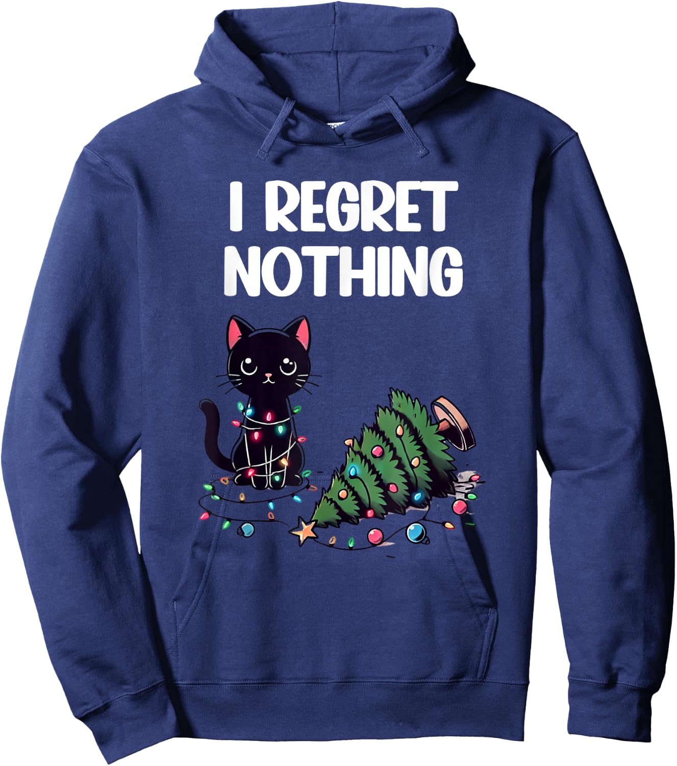 Kawaii Regret Nothing Cat Christmas Funny Hoodie - Hoodie | Navy