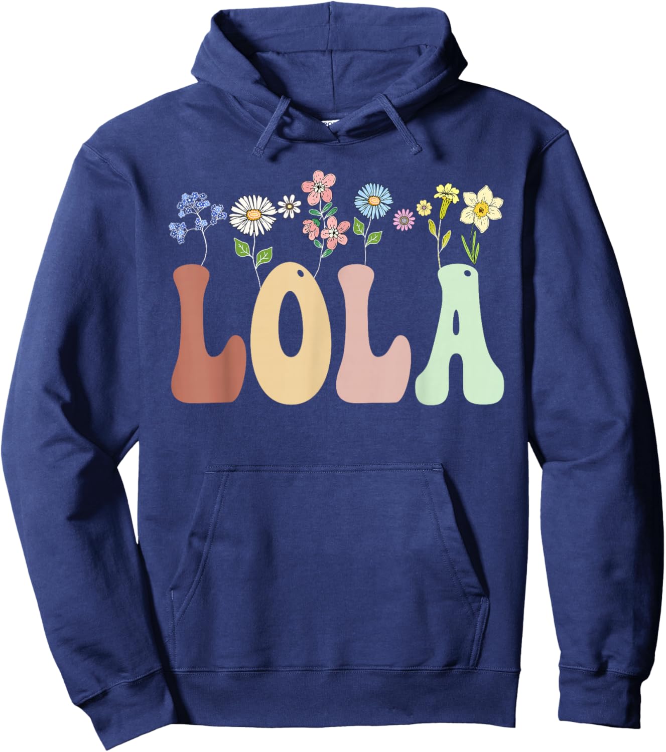 Lola Gifts Women Wildflower Floral Design Lola Hoodie - Hoodie | Navy