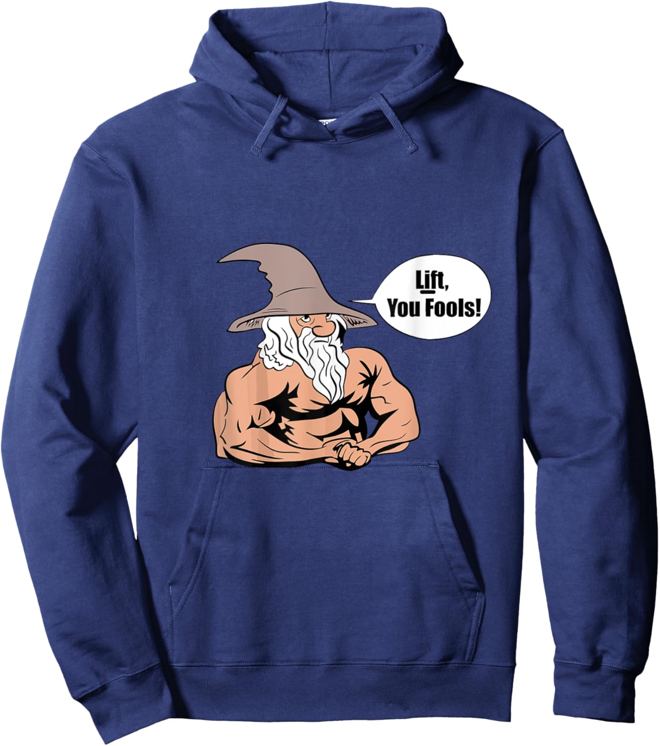 LUS41 Family Gifts Co. Men's Gym , Black, Small, Short Sleeve, Classic Fit, Cotton Blend, Unique Graphic Design, Lift You Fools Wizard Motive Hoodie - Hoodie | Navy