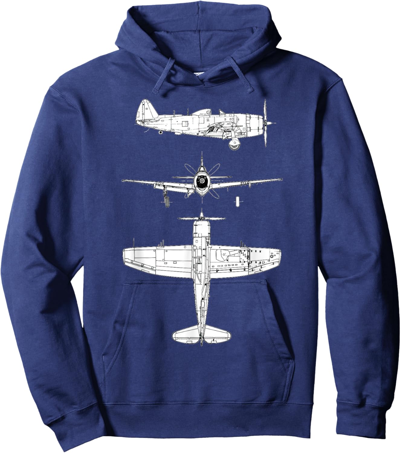 P47 Thunderbolt WW2 Fighter Airplane Blueprint Hoodie - Hoodie | Navy