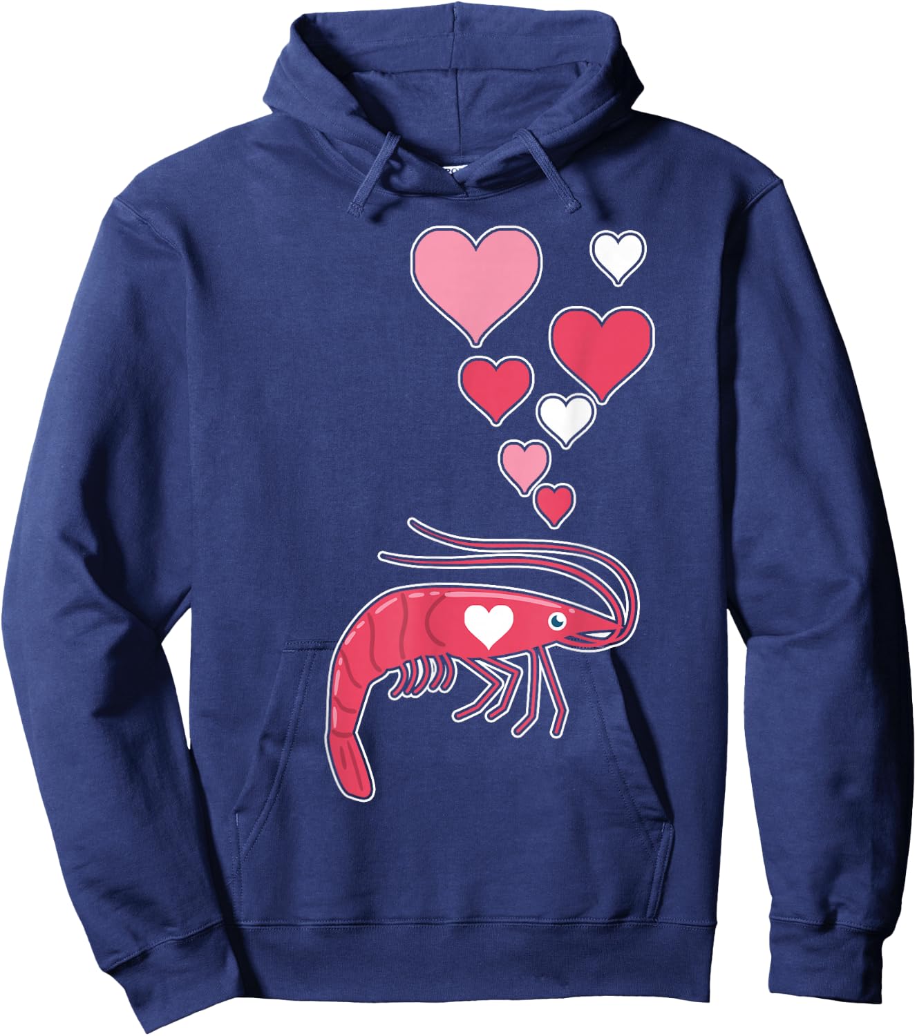 Cute Shrimp with Hearts - I Love Shrimp Hoodie - Hoodie | Navy