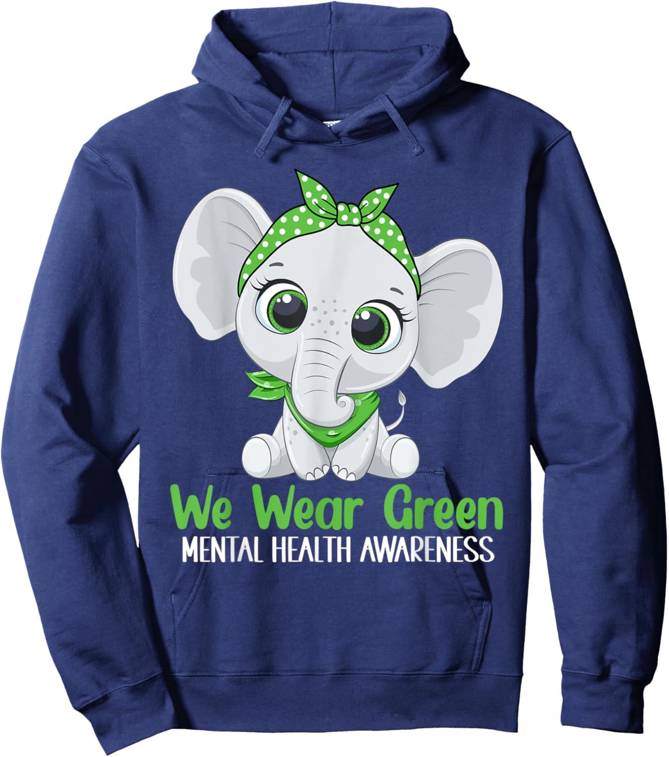 Elehant Mental Health Awareness Green Ribbon Hoodie - Hoodie | Navy