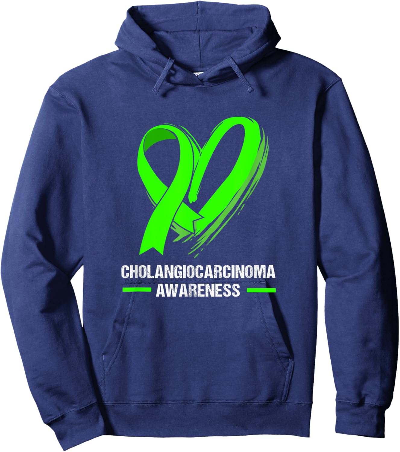 Heart Ribbon Green Cholangiocarcinoma Awareness Hoodie - Hoodie | Navy