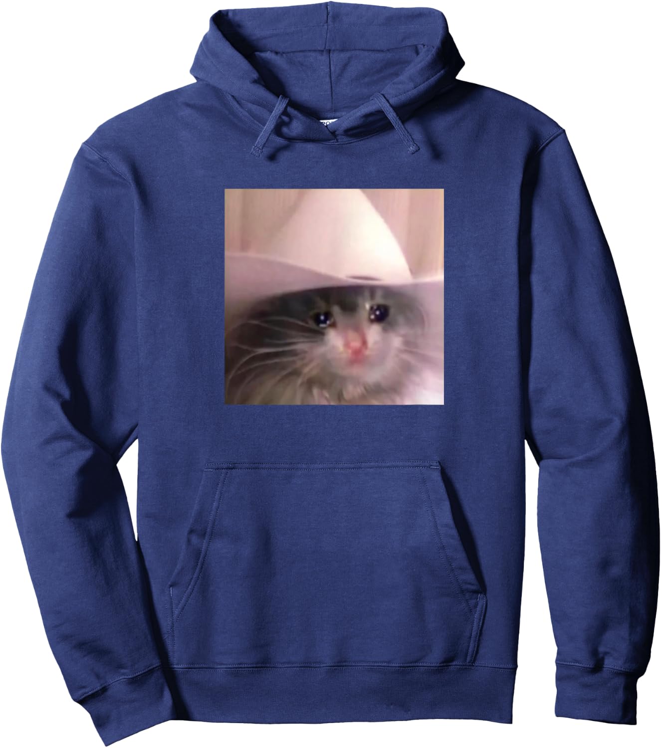 Sad Cat Cowboy Hat Hoodie - Hoodie | Navy